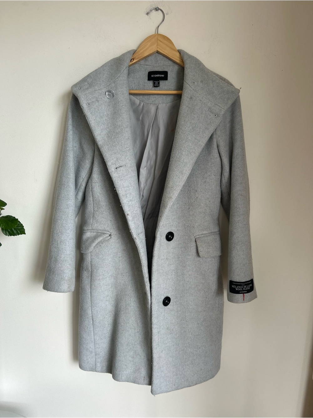 le chateau women’s Light Gray Wool-Blend Hooded Coat